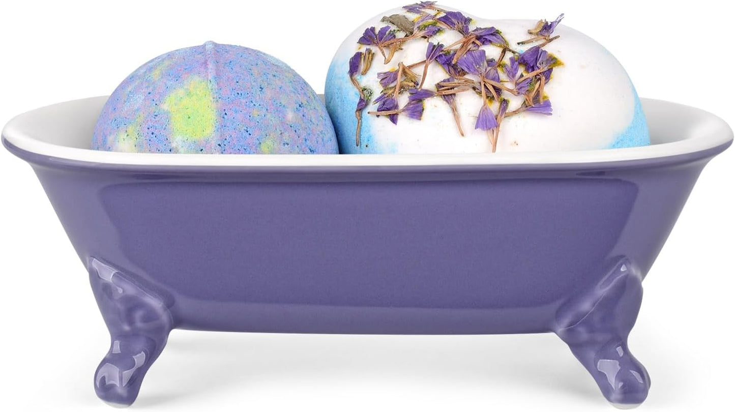 6.5" Ceramic Mini Decorative Clawfoot Bathtub Bar Soap Dish, Kitchen Sponge Holder and Shower Tray for Bathroom, 1 Pack(Jubilee)