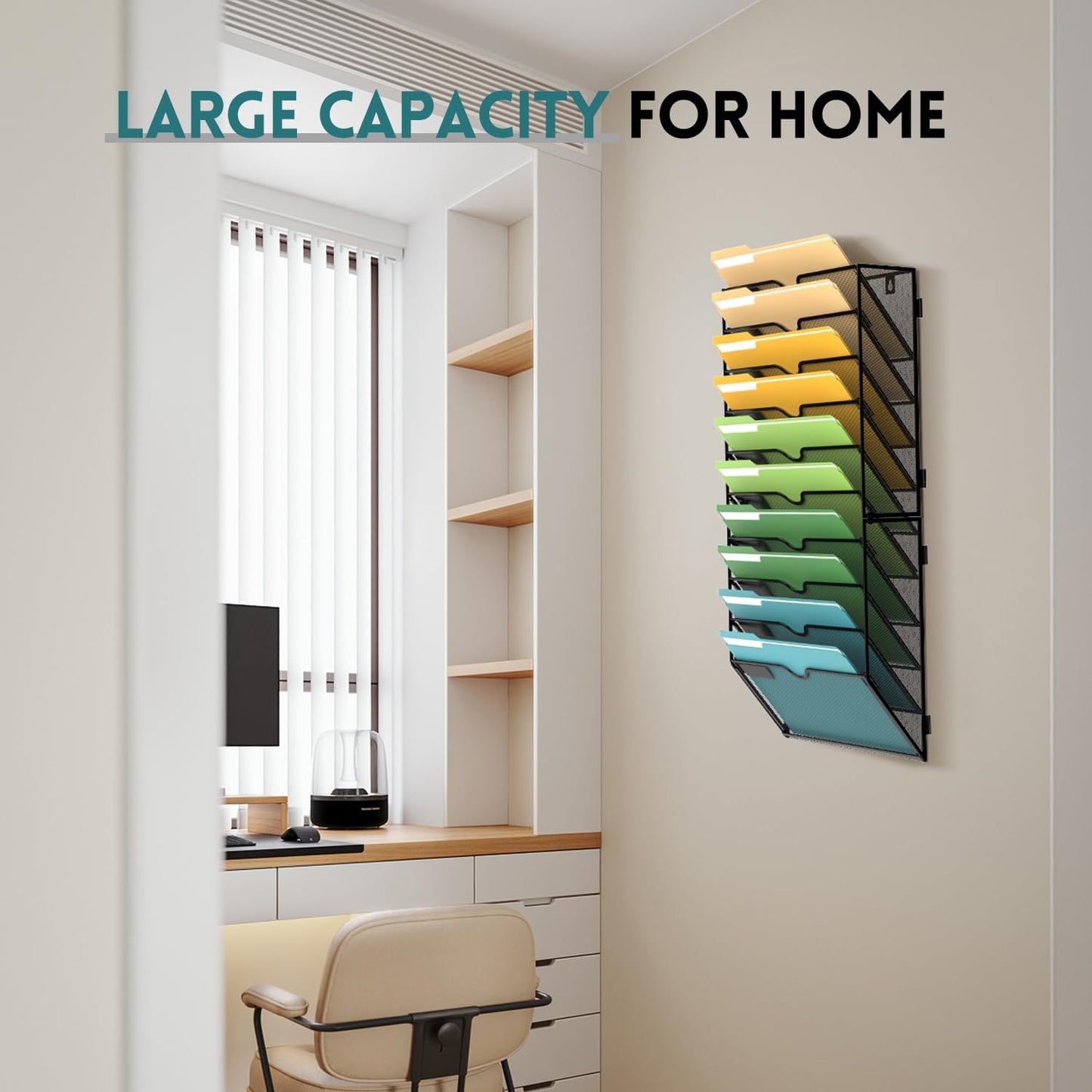 SUPEASY 10-Tier Wall File Organizer Mesh Office Mail Holder, Hanging Wall Organizer Magazine Rack for Office Black