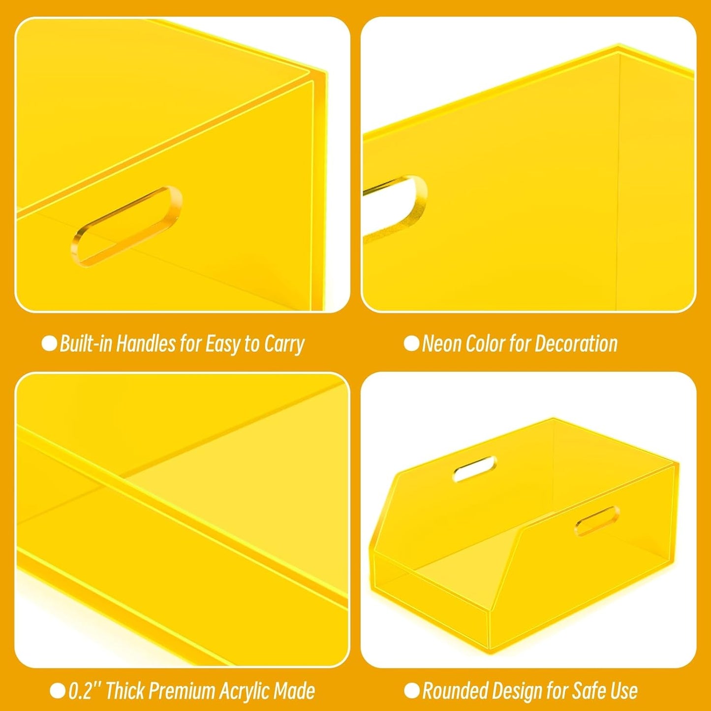 Stackable Storage Bin Organizer with Handles Acrylic Storage Container for Toy Pantry Kitchen Cabinet Bathroom Closet Office Organization, 11.4x7.5x5.1'', Neon Yellow