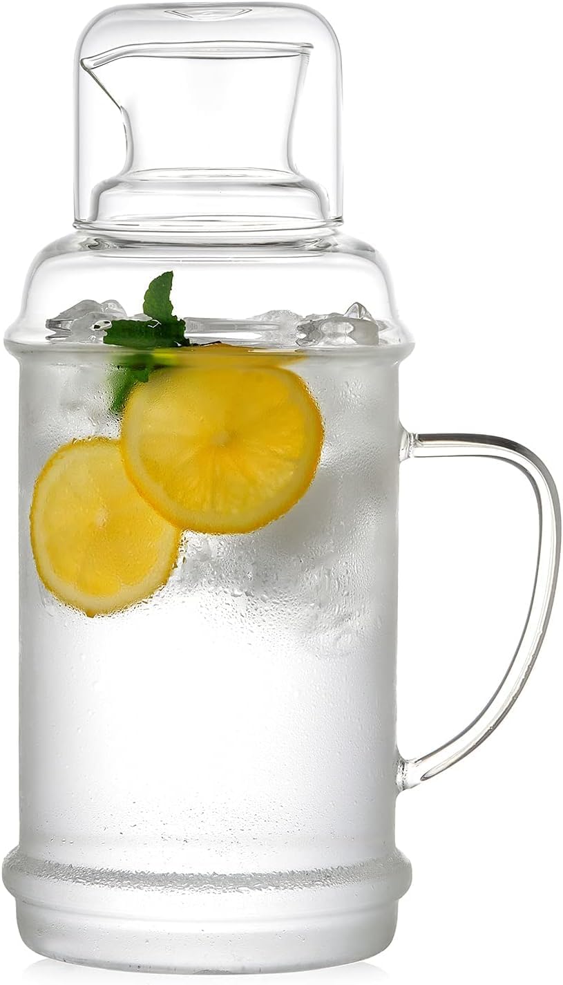 68OZ Glass Pitcher with Lid and Spout, Water Jug, 2000ml Carafe for Hot/Cold Water, Large Iced Tea Pitcher for Coffee, Juice and Homemade Beverage