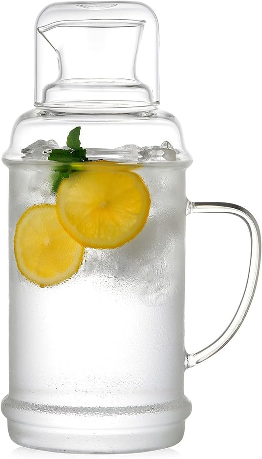 68OZ Glass Pitcher with Lid and Spout, Water Jug, 2000ml Carafe for Hot/Cold Water, Large Iced Tea Pitcher for Coffee, Juice and Homemade Beverage