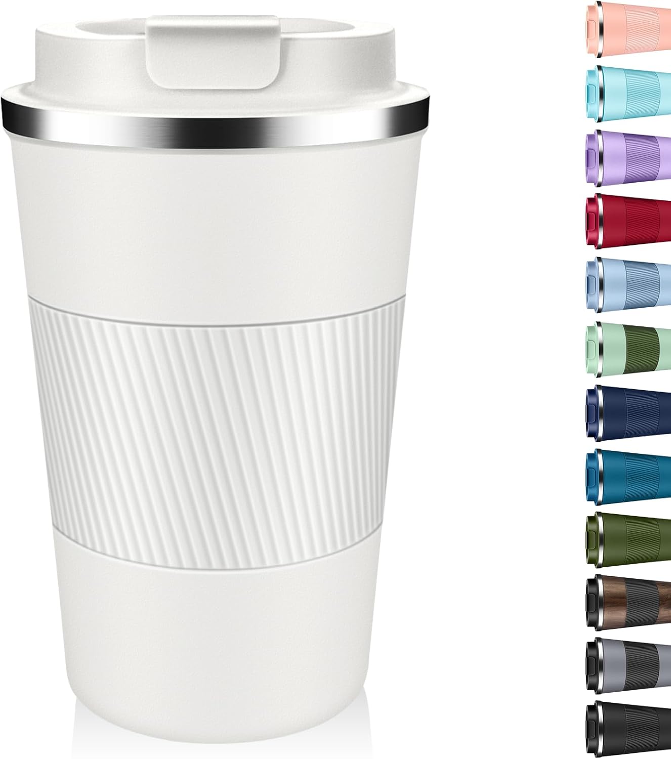 Insulated Coffee Tumbler 17 oz, Stainless Steel Coffee Mug with Lids, Travel Coffee Mug Leak Proof, Double Wall Vacuum Insulated Reusable Iced Coffee Cup, Keep Drinks Hot and Cold (White, 17 Ounces)