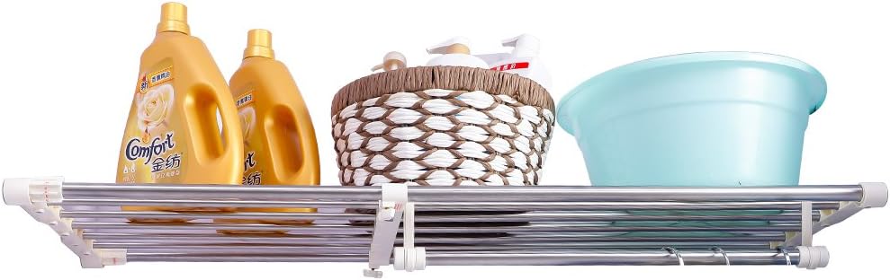 Hershii Closet Tension Shelf Expandable Telescopic Rod Heavy Duty Clothes Hanging Rail Adjustable DIY Storage Organizer Shoe Rack 7-Bar Extention for Garage Bathroom Kitchen Bedroom