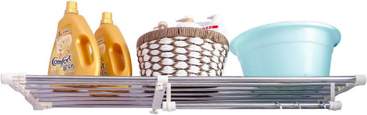 Hershii Closet Tension Shelf Expandable Telescopic Rod Heavy Duty Clothes Hanging Rail Adjustable DIY Storage Organizer Shoe Rack 7-Bar Extention for Garage Bathroom Kitchen Bedroom