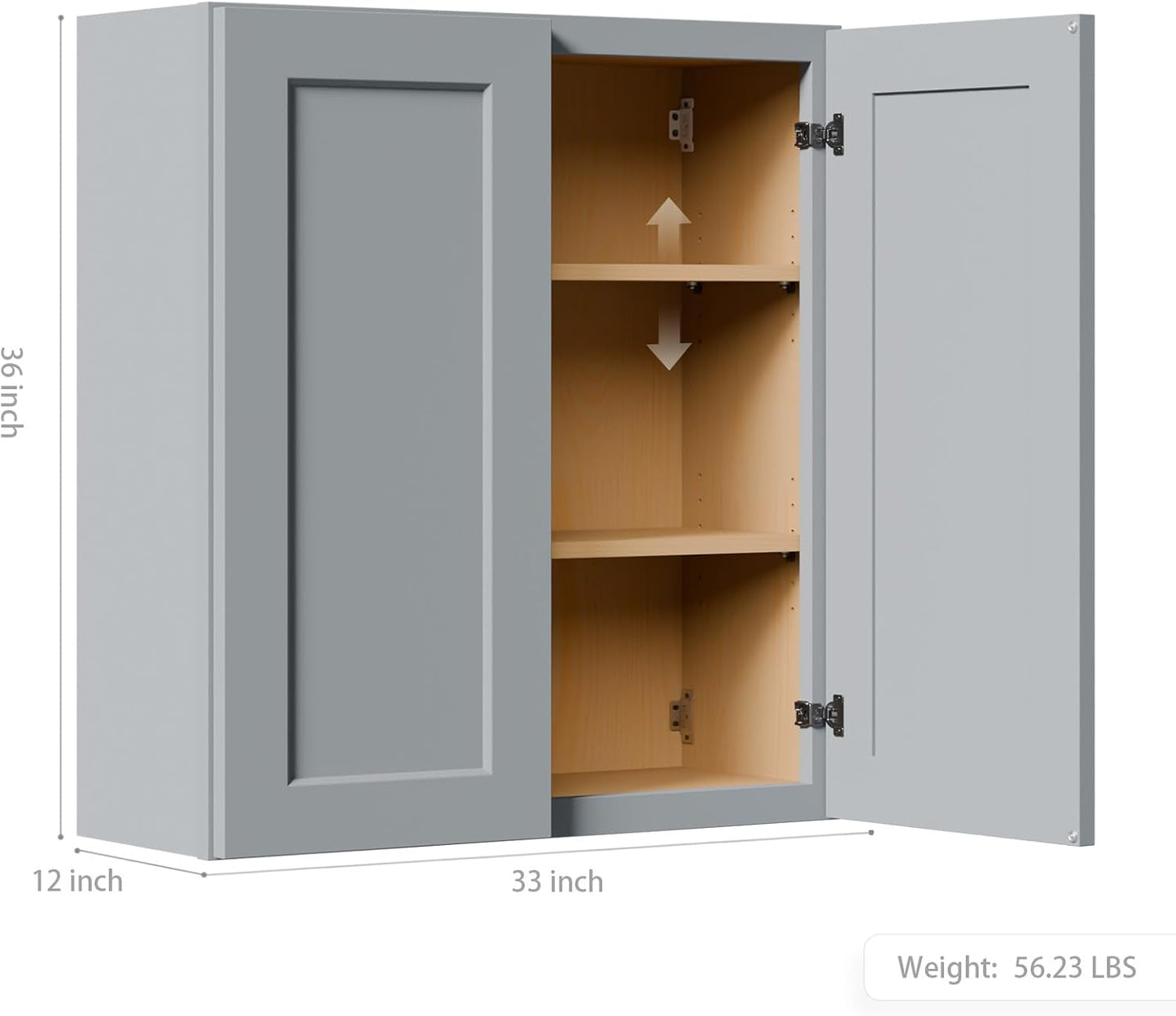 33 Inch Laundry Room Cabinets Wall Mounted, Solid Wood Over The Toilet Storage Cabinet, Bathroom Organizer Cabinets with 2 Door & Shelves, Easy to Assemble for Kitchen, Garage - Dark Gray