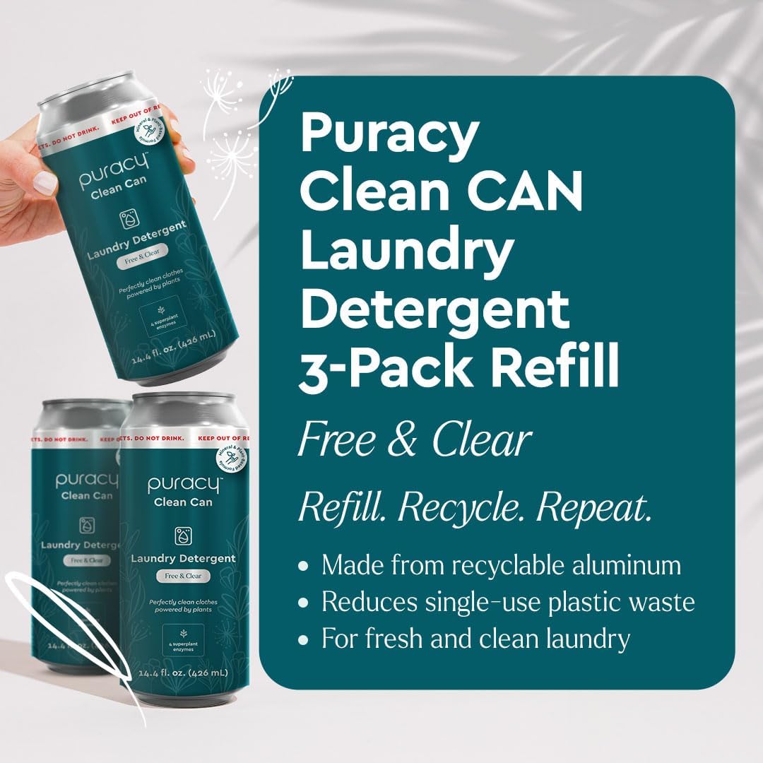 Puracy Liquid Laundry Detergent Clean Can Refill - Enzyme-Powered Liquid Laundry Detergent Concentrate, Natural Laundry Detergent Seen on TikTok, Non-Toxic (Free & Clear, 14.4 fl)