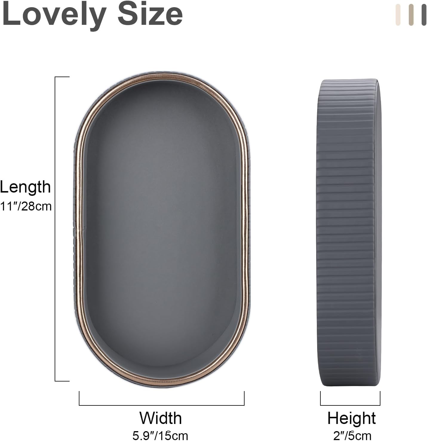 GORESE PU Leather Valet Tray Perfume Organizer, Oval Jewelry Trays Nightstand Organizer Key Bowl Trinket Dish for Dresser Bedside, Vanity Tray for Bathroom, EDC Trays for Men Women, 11×5.9 in, Gray