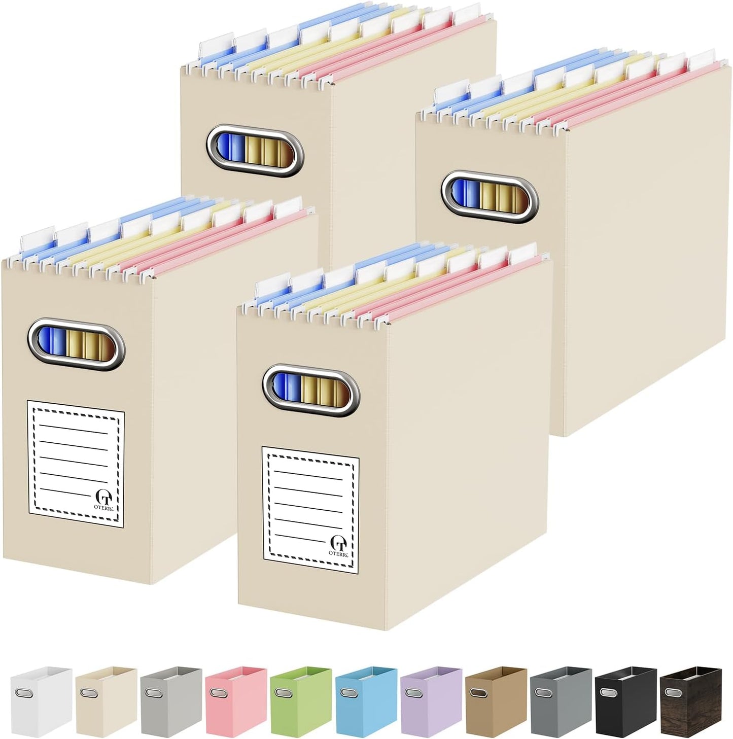 Oterri Cardboard File Organizer Box for Hanging File Folders Letter Size,File Box for Computer Desk,File Cabinet,Working Home,Office,Classroom (Beige, Letter Size - 4 Packs)