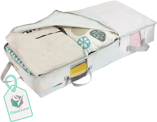 Under Bed Storage Containers for Toys, Clothes, Shoes etc. Underbed Organizer Bag that slides Under the bed without friction or wheels. Low profile 6 height is great for under the couch or other