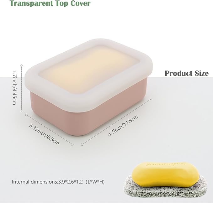 OLAMAR Portable Travel Soap Case with Draining Layer,Enhanced Leak Proof Silicone Travel Soap Container,Shatterproof Soap Holder for Traveling, Camping, Gym, Dorm, Bathroom (Pink, Small)