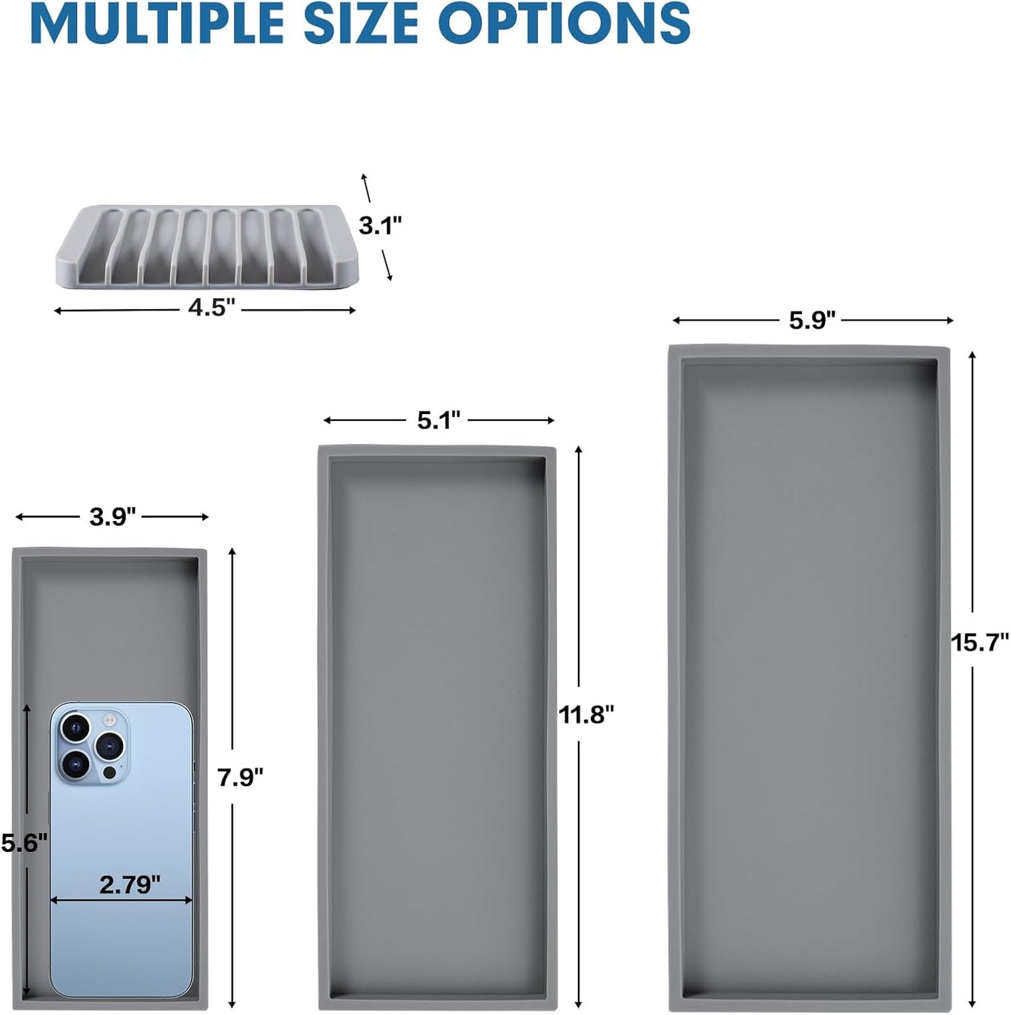 Bloss Silicone Tray Set for Bathroom/Kitchen - 11.8" Bathroom Soap Dispenser Tray and Soap Holder, Silicone Vanity Trays Countertop Organizer for Scrubber, Perfume, Jewelry, Candle Tray