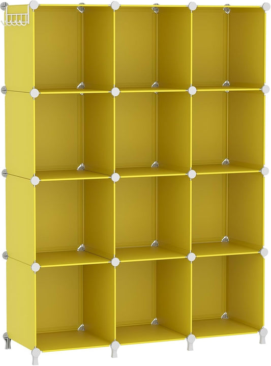 AWTATOS Cube Storage Organizer, Storage Cubes Shelves, 12 Cube Closet Organizers and Storage, DIY Stackable Bookshelf Plastic Clothes Organizer Shelving for Bedroom, Home,Yellow