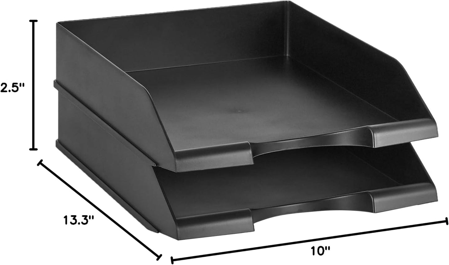 Amazon Basics Rectangular, Stackable Office Letter Organizer Desk Tray, Black, Pack of 2