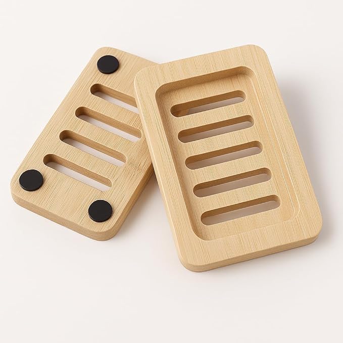 Bamboo Soap Dish with Drainage Slots – Eco-Friendly Wooden Soap Holder for Bathroom, Kitchen & Shower bullet