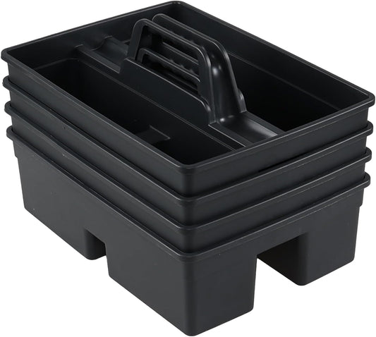 4-Pack Plastic Cleaning Caddy with Handle, Cleaning Caddy Tote, Grey, 15.19" x 10.78" x 4.52"