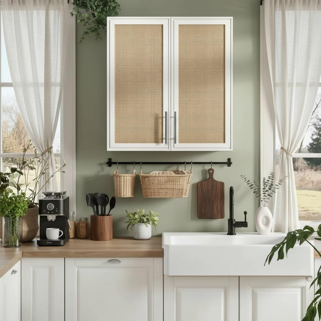 Rattan Wall Storage Cabinets - 30" Wide Large Wall Amount Laundry Room Cabinets with Adjustable Shelf for Kitchen,Bathroom