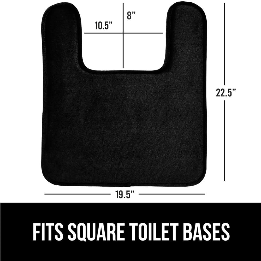 GORILLA GRIP Thick Memory Foam Toilet Rug for Bathroom, Square Shaped Washable, Soft Absorbent Velvet Topside Floor Mats, Machine Wash, Cushioned Luxury Rugs for Bath Room, 22.5x19.5, Black