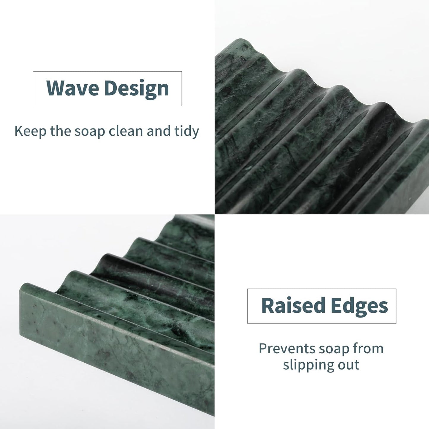 2 Pcs Soap Holder for Bathroom, Marble Soap Dish for Kitchen Countertop, Green Soaps Tray with Creative Wavy Design, Soaps Saver for Bath Tub, Sponges, Indian Natural Stone