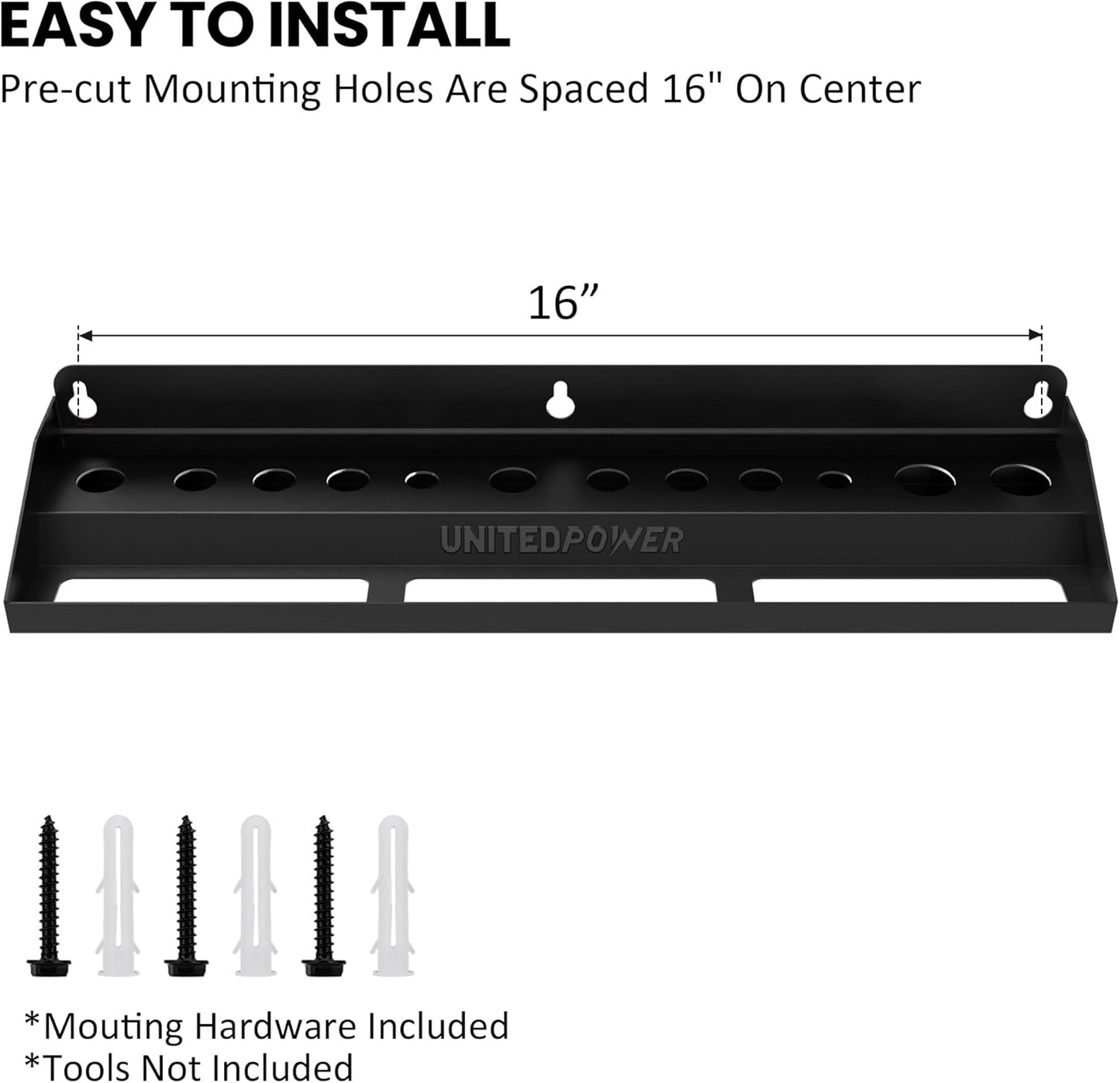 UNITEDPOWER Brush and Trigger Bottle Holder, Wall Mount Storage Rack Organizer for Auto Repair Shops Car Washes And Home Garages, Stores up to 12 Detailing Brushes & Hanging Rail for Bottles