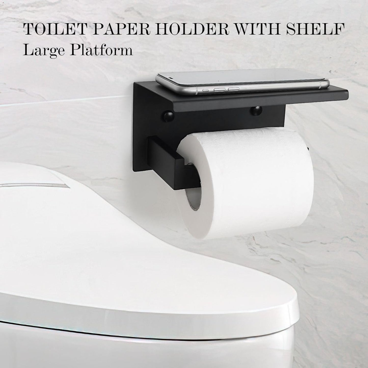 5 Pieces Black Towel Bar Set Bathroom Hardware Accessories Set Upgraded Toilet Paper Holder with Shelf Towel Holder Set for Bathroom Stainless Steel Wall Mounted