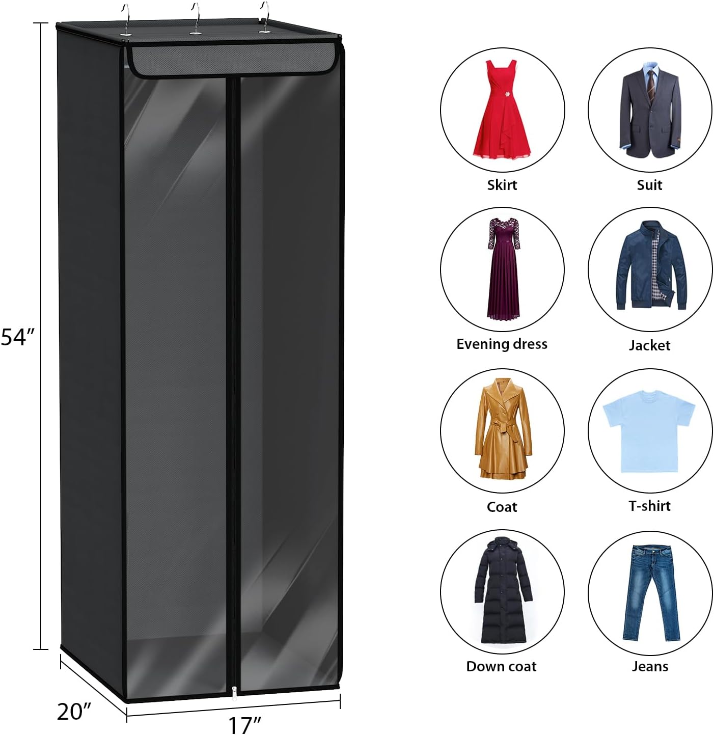 Univivi Garment Bags for Hanging Clothes, Large Clothes Storage Bags Closet Organizer with Clear Window, Premium Hanging Garment Storage Bag for Suits, Coats, Dresses, 54", 2 Pack (Dark Grey)