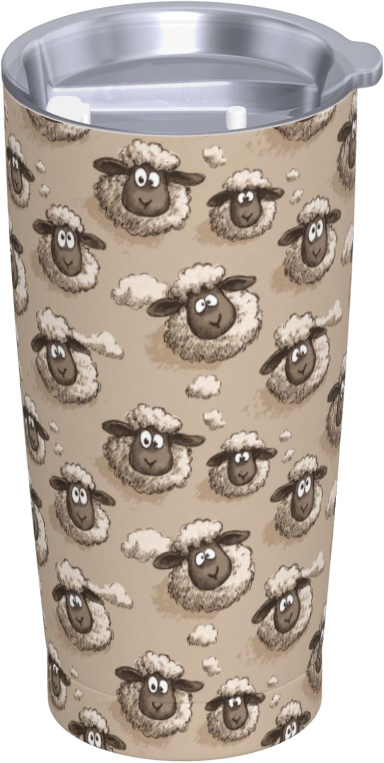 Sheep Tumbler with Lid and Straw 20oz Insulated Reusable Stainless Steel Travel Mug Double Wall Vacuum Coffee Cup for Hot Cold Drinks Leak-Proof Portable Cups for Women Men Gifts