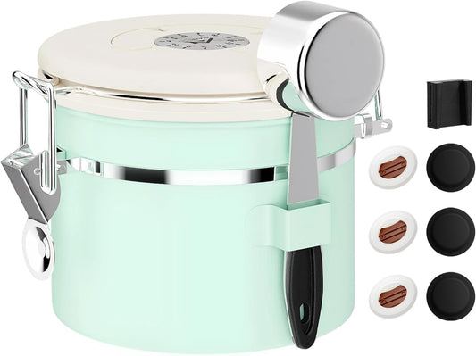 ShanSon Coffee Canister Airtight Coffee Container Stainless Steel Coffee Bean Storage Container with Scoop Coffee Canister for Beans Grounds Sugar Flour Tea Cereal,11OZ,Green