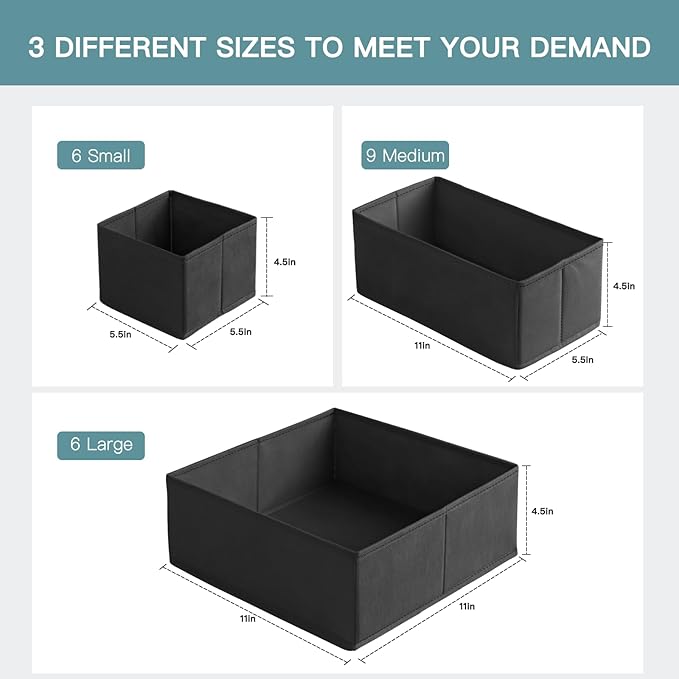 Criusia Drawer Organizer Clothes, 21 Pack Dresser Organizer for Baby Clothes, Underwear, Sock - Foldable Closet Organization and Storage Dividers Bins for Nursery, Bedroom (Black)