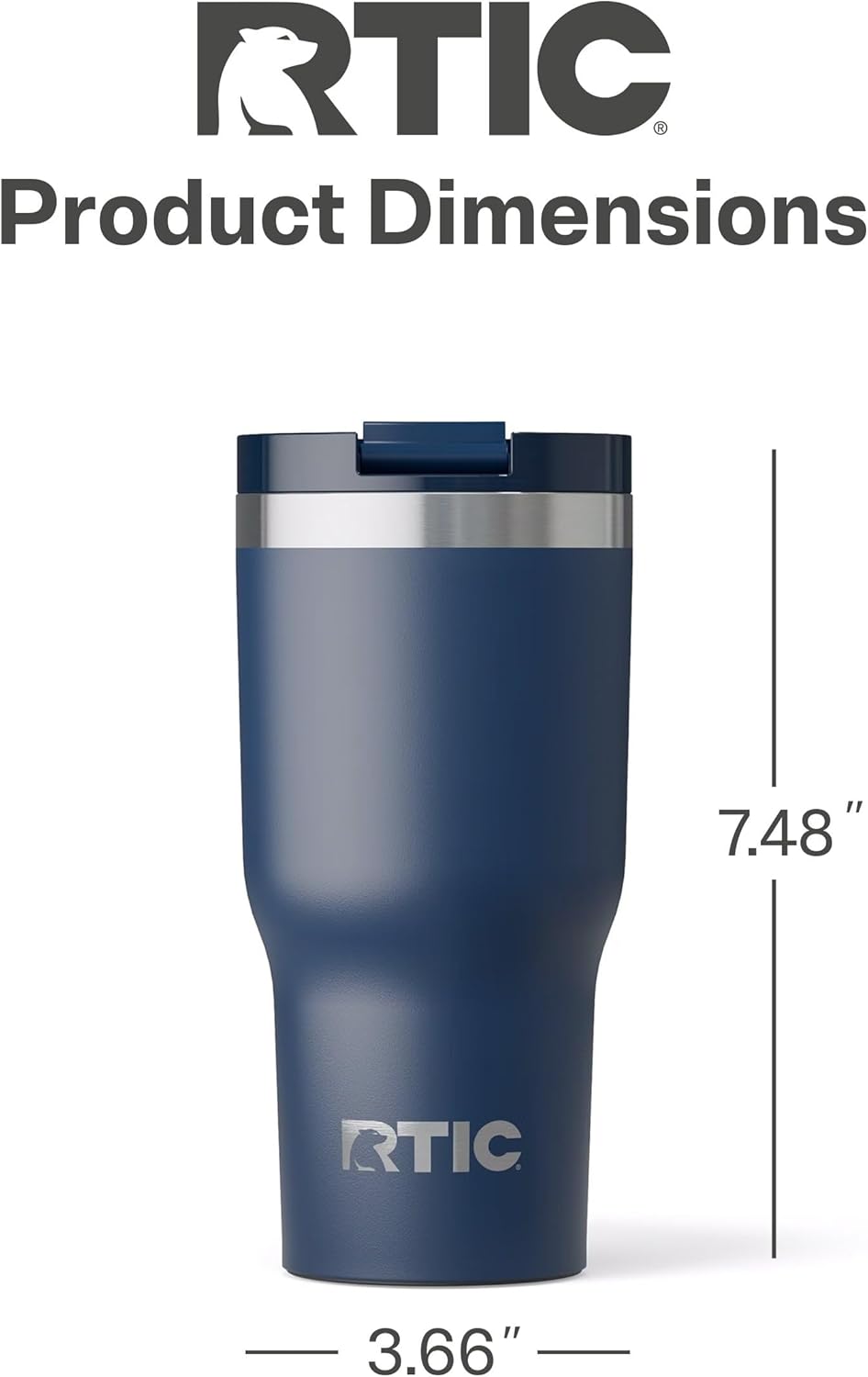 RTIC 20oz Essential Tumbler with Lid, Ceramic Lined, Insulated, Stainless Steel, Metal, Double Wall Vacuum-Insulation, Travel Cup for Iced Coffee, Tea, Hot and Cold Drink, Navy