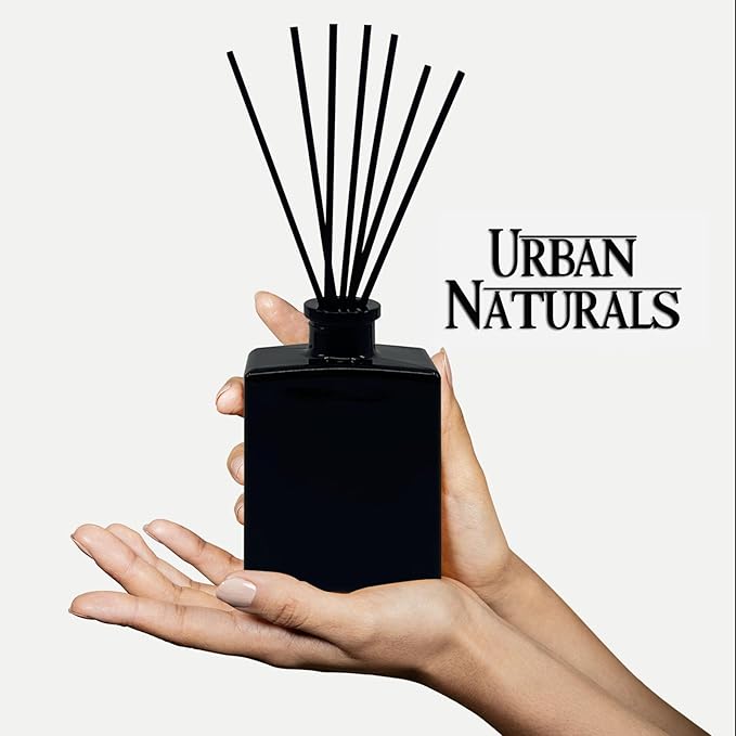 Urban Naturals Christmas Night Reed Diffuser Set – Cinnamon Spice, Almond, Clove, Cedarwood, Fresh Balsam and Fir Needle – 5 Ounce Sleek Black Rectangular Refillable Glass Bottle – Made in The USA