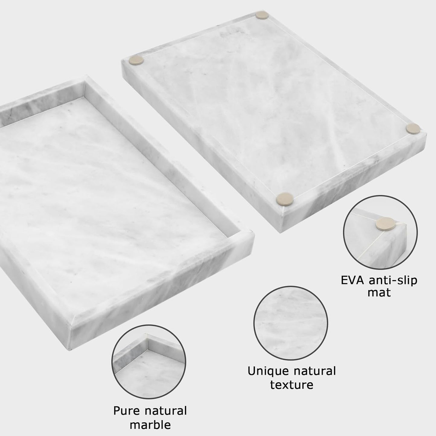 Marble Bathroom Tray,Pure Natural Marble Vanity Tray,Marble Tray for Kitchen Counter Non-Ceramic/Non-Resin,Stone Tray 12 x 8 inch (White)