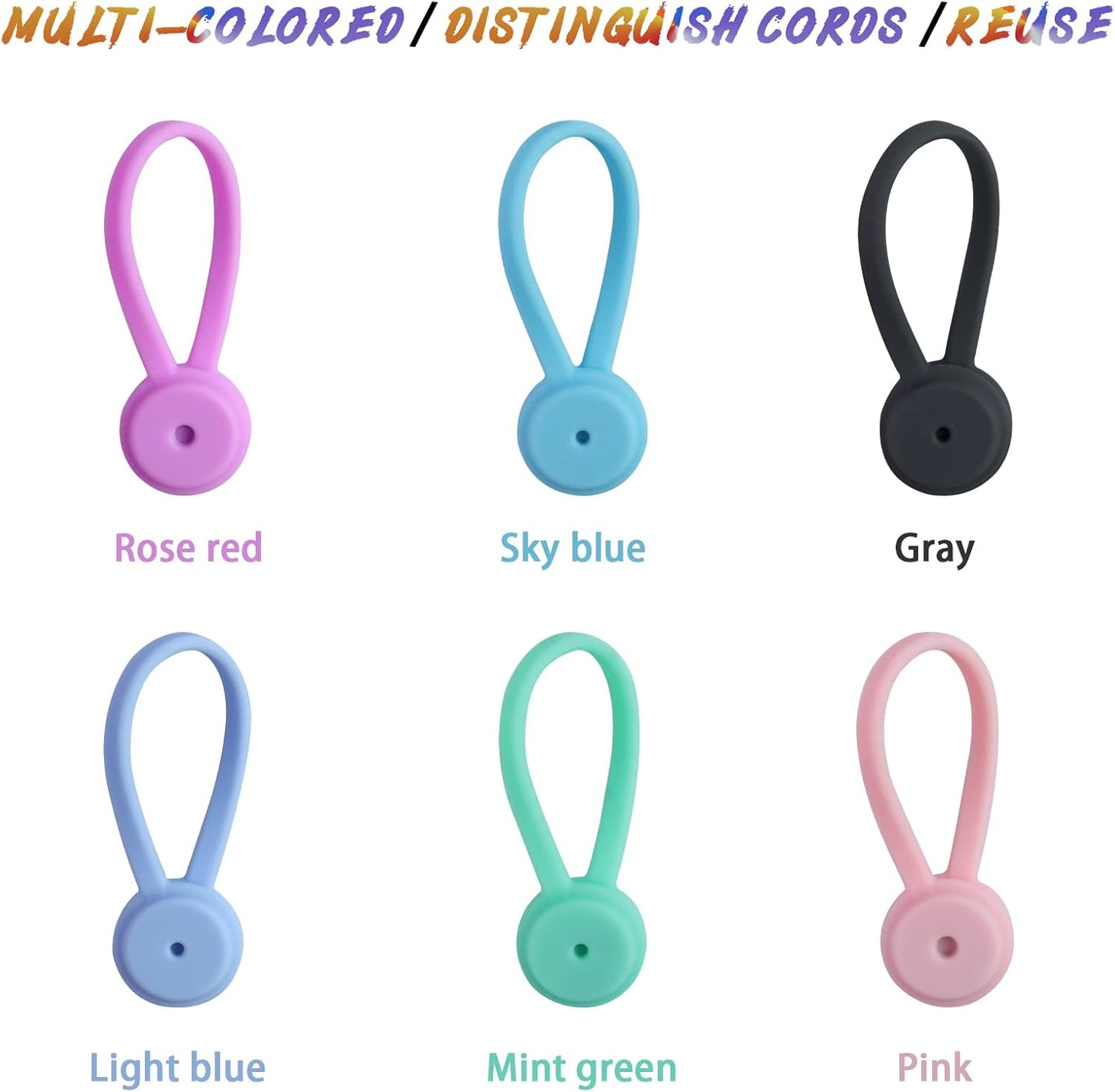 6Pack Reusable Silicone Magnetic Cable Ties,for Bundling and Organizing Cables,Headphone Cables,USB Charging Cords,Hanging & Holding Keychain,Silicone Cord Winder Magnetic Cable Clips