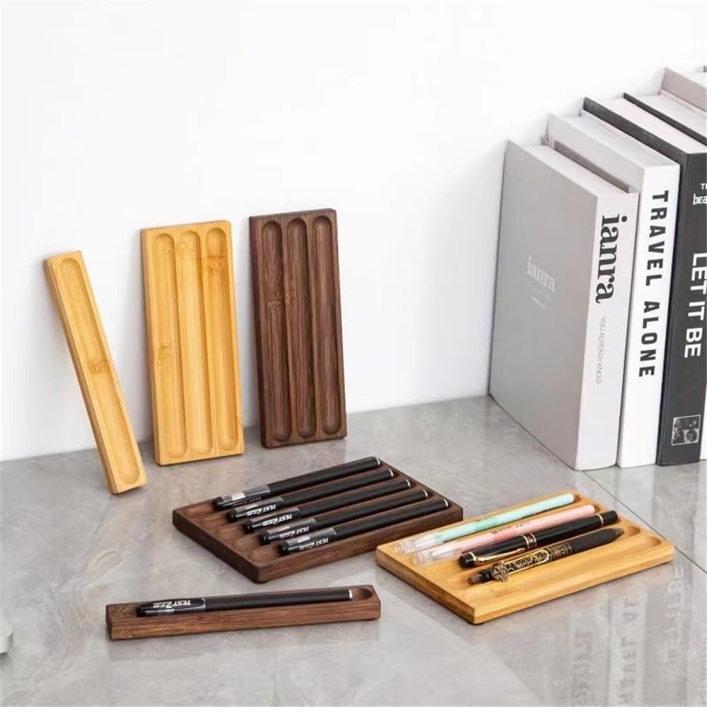 Pen holder Organizer of Office desks,Walnut Desk Pen Stand,Wave Pen Tray Accessory,Teacher Gifts,Suitable for School,Home,Desktop Art Accessories (Walnut, 5 Grid)