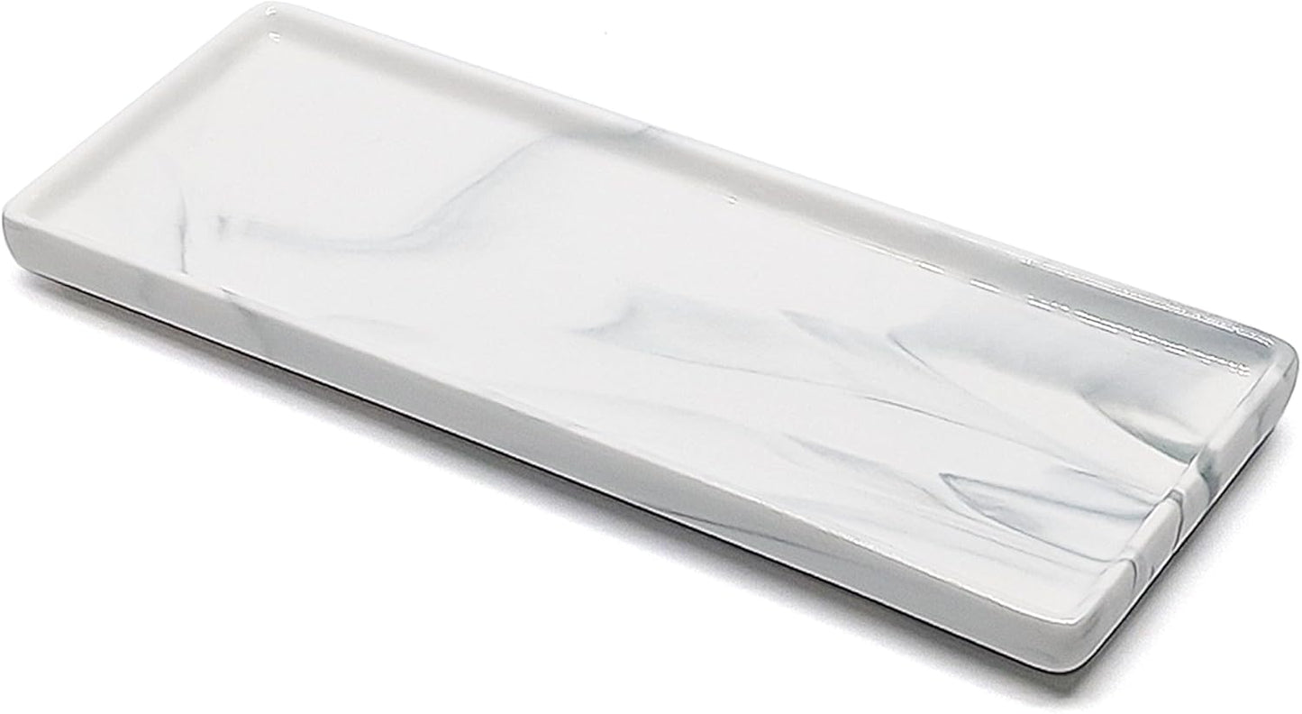 9.2" Porcelain Small Bathroom Tray, Ceramic Countertop and Vanity Tray for Cosmetics, Perfume, Jewelry, Candle - Kitchen Soap Tray for Kitchen Counter (Gray)