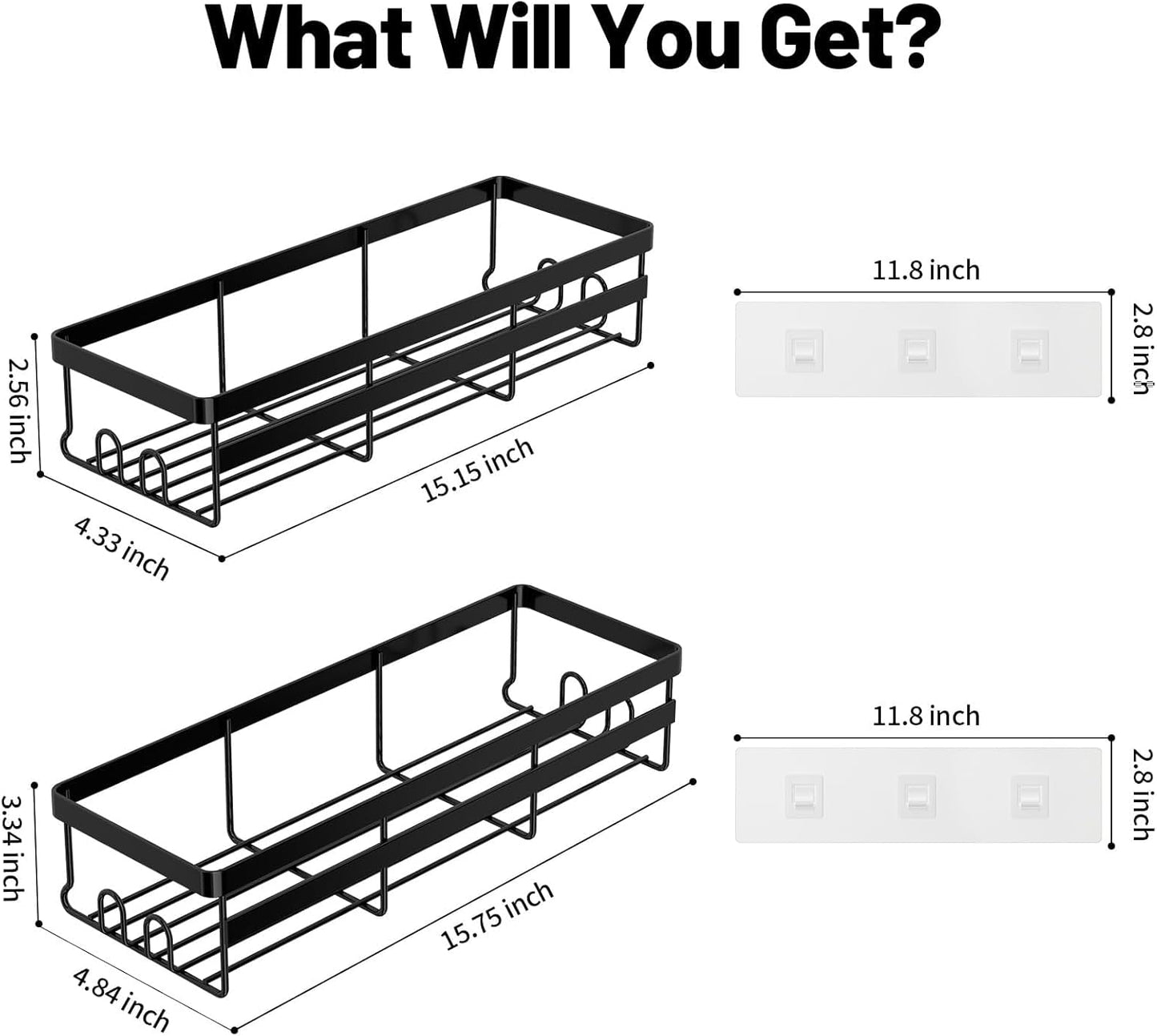 WOWBOX Shower Caddies 2 Pack - Adhesive Hanging Shower Shelf - Bathroom & Kitchen Organizers and Storage, No Drilling Stainless Shower Shelves for Home Decor Storage (Large), Black