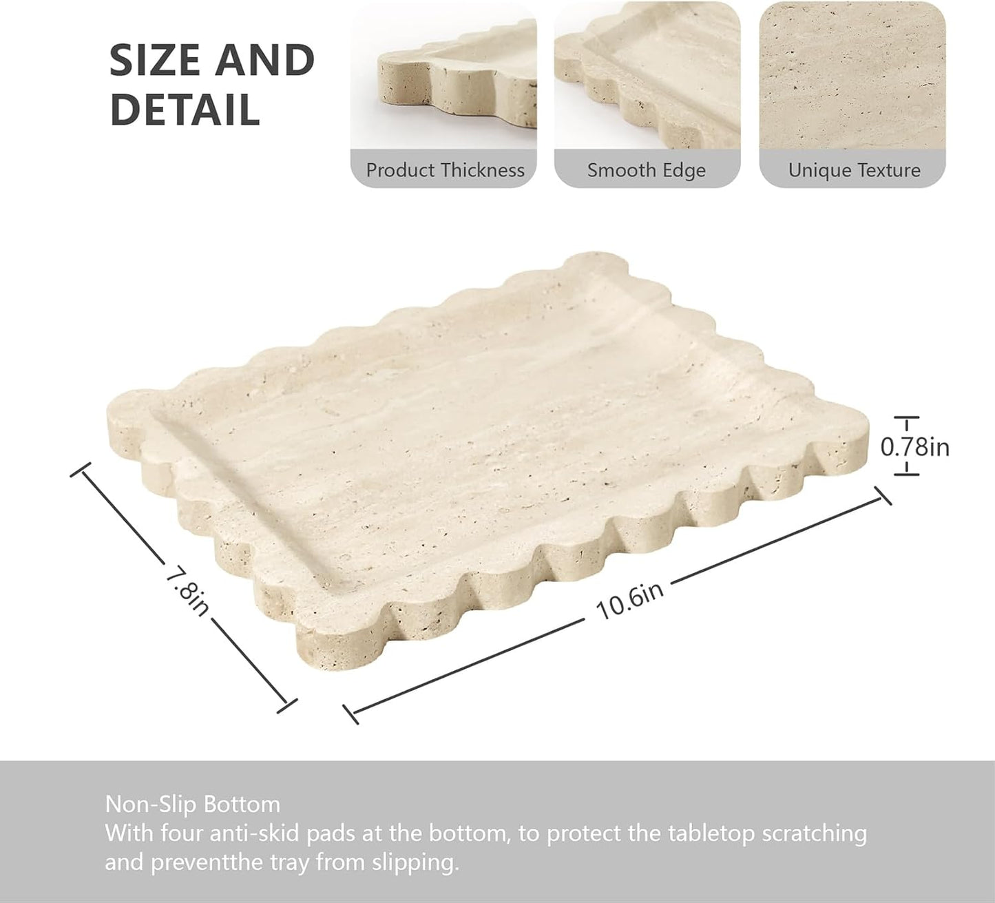 Decorative Marble Tray - Rectangular Bathroom Countertop Organizer for Vanity, Jewelry Display, Perfume(10.6"x7.8")