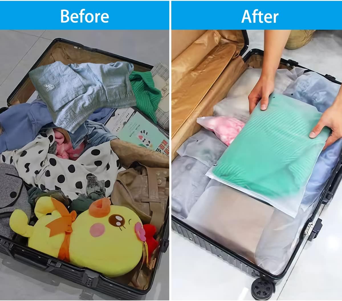 Belit Travel Storage Bag, 15 Pcs Clear Storage Bags Frosted Zipper Bags for Clothes, Shoes, Toiletries, Luggage Storage, 3 sizes 12x14 inch, 14x18 inch, 16x24 inch