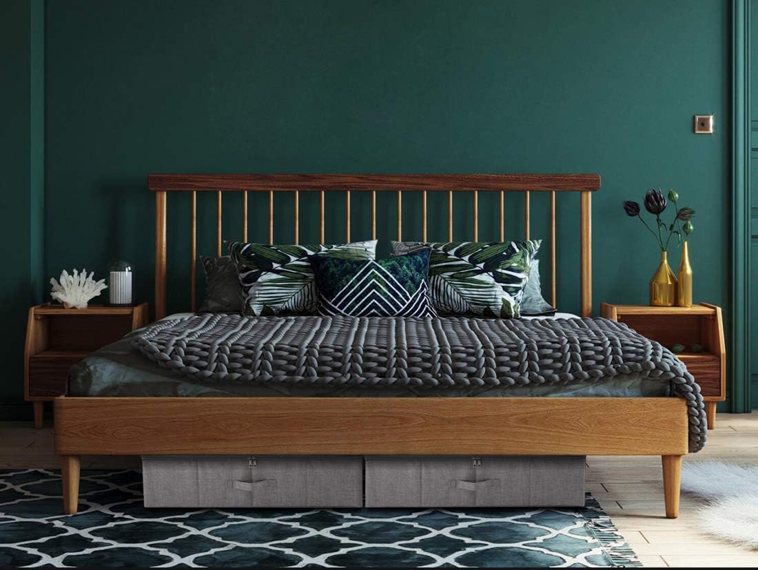 iwill CREATE PRO 3Pcs Collapsible Rigid Underbed Storage Bins, 27.5 * 15.7 * 7", Folding Fabric Storage Boxes for Clothing, Blankets, Shoes in Closet, Wardrobe, Beige