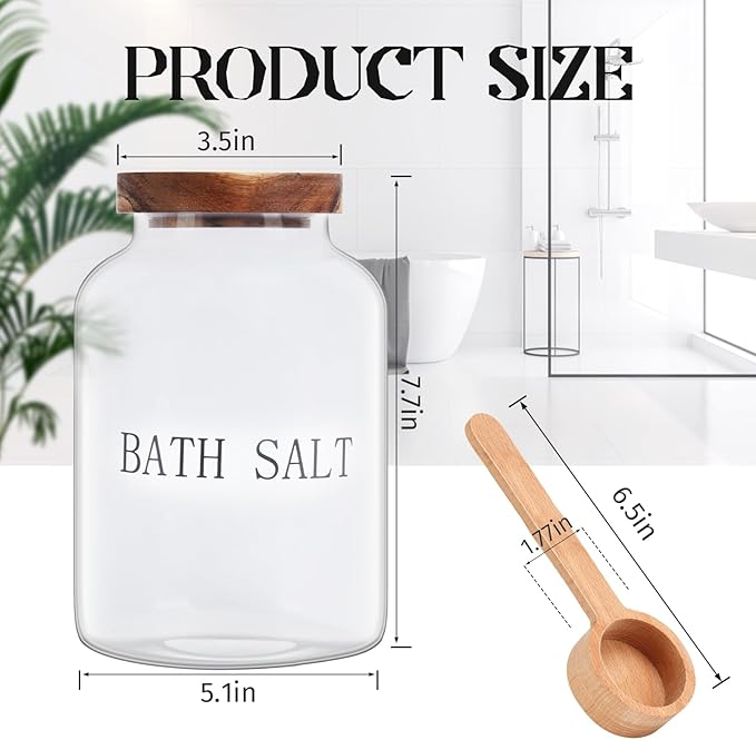 74 oz Glass Bath Salts Jar,Bath Salt Container with Lid and Scoop,Bathroom Organizers and Storage,for Bathtub Accessories for Women,Bathroom Decor,Home Decor