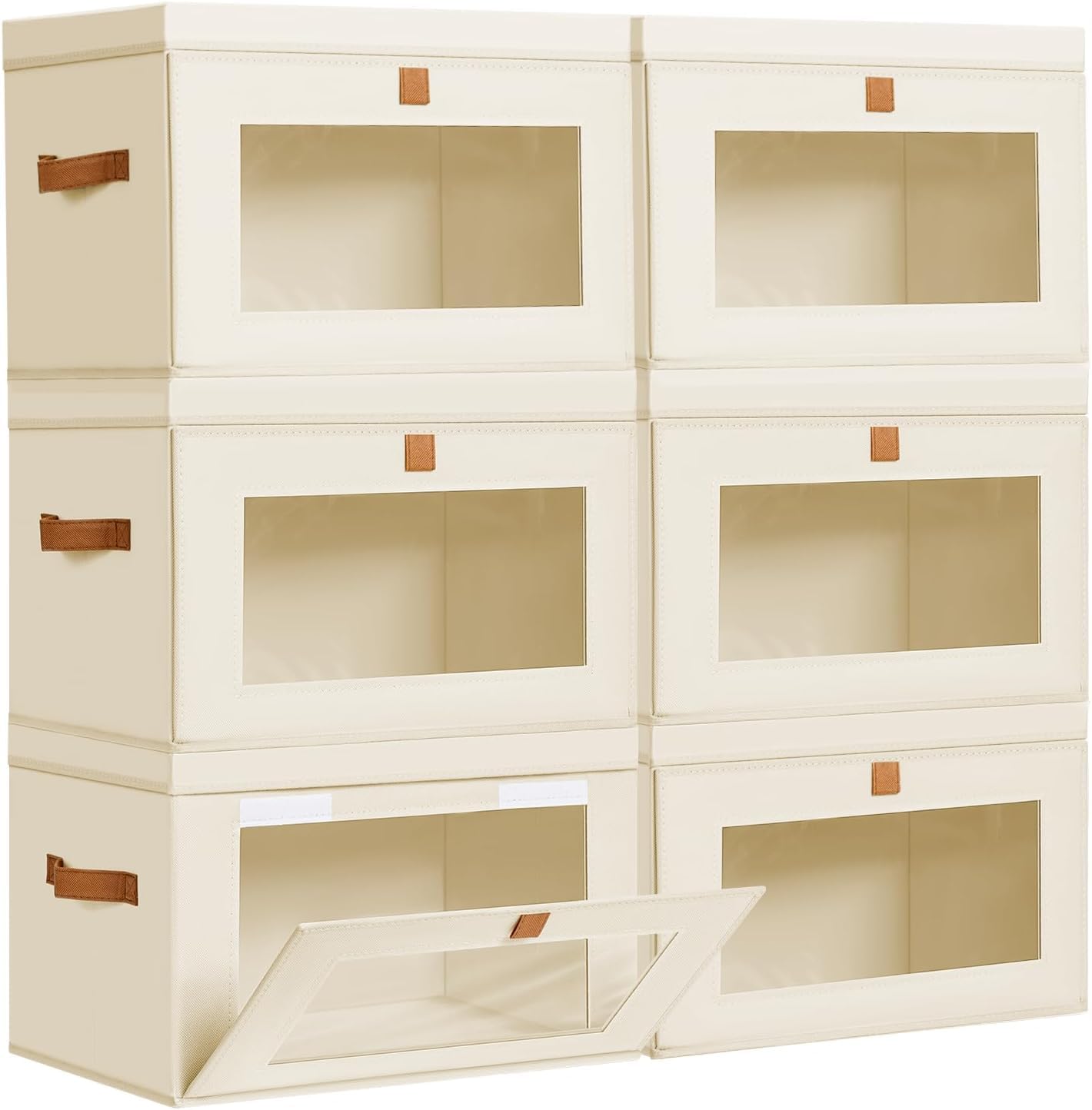 DIMJ Storage Bins with Lids - 6 Pack Large Fabric Closet Organizer with Window & Handles, Collapsible Decorative Storage Boxes for Shelves Under Bed, Books Clothes Blankets Sweaters Organization