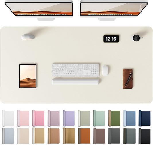 YSAGi Leather Desk Protector, Office Mat, Large Mouse Mat, Non-Slip PU Leather Blotter, Laptop Desk Pad, Waterproof Writing Pad for Office and Home (Cream, 47.2" x 23.6")