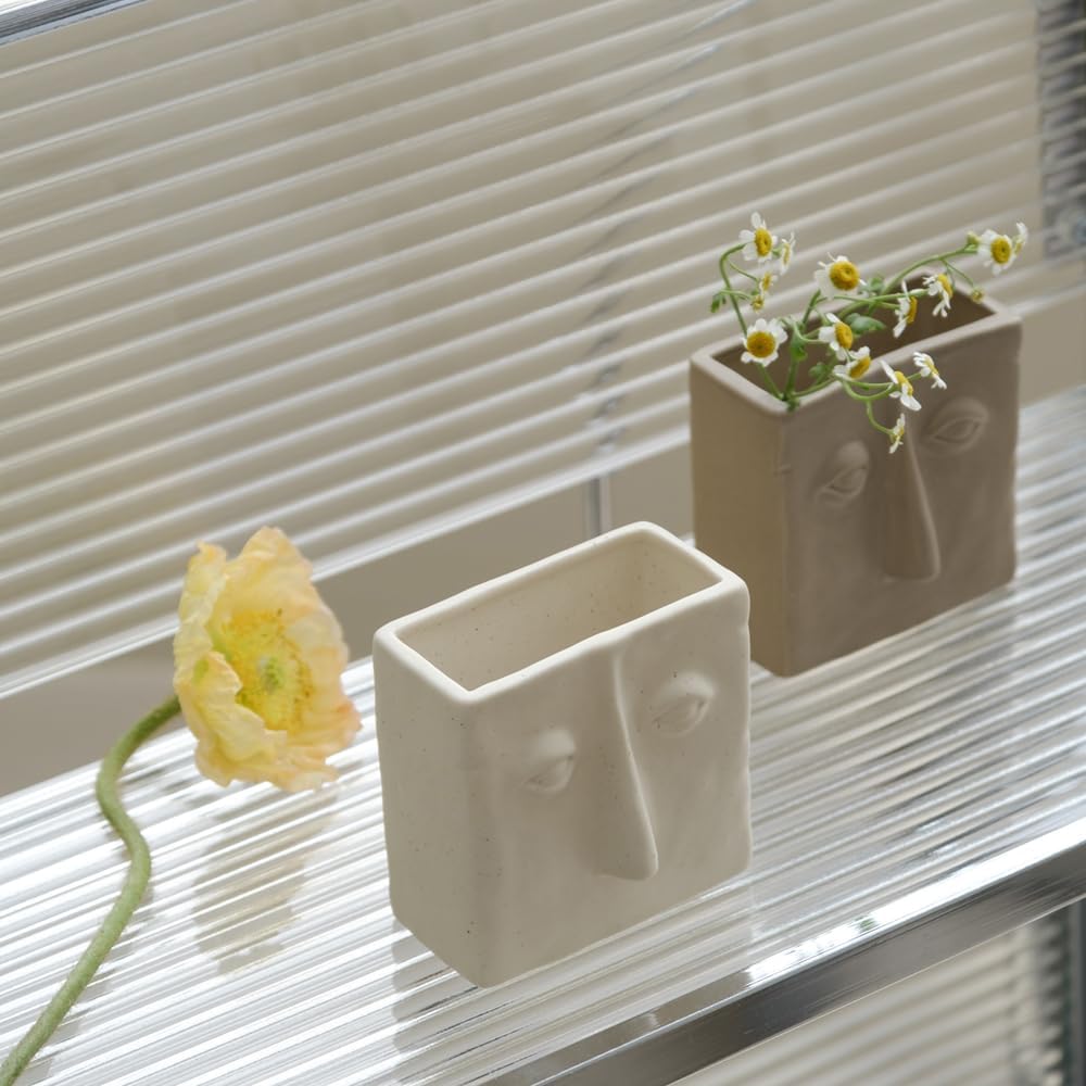 WENSHUO Abstract Square Face Pen Holder, Modern and Minimalistic Desk Accessories (Coconut Café)