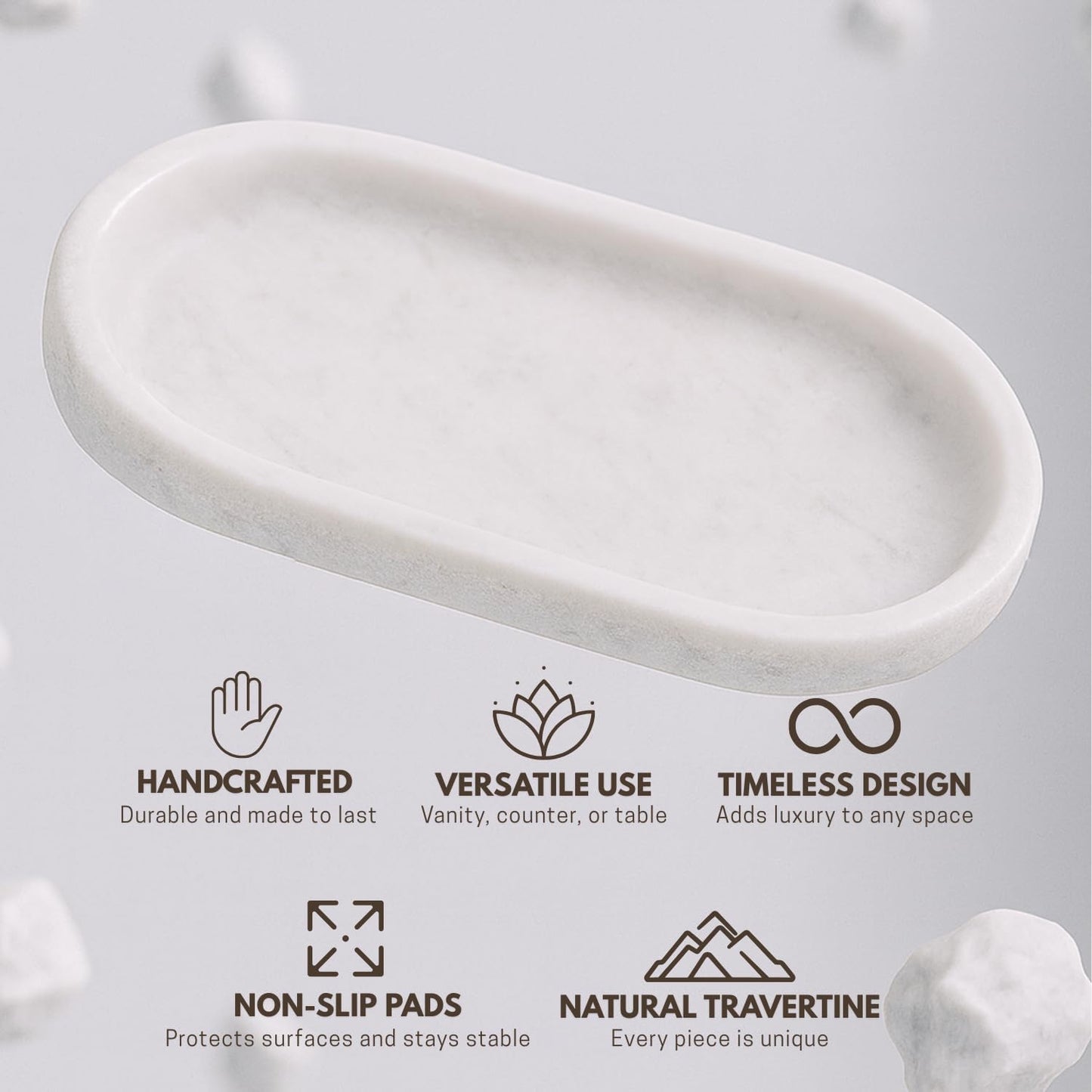 Handcrafted Marble Tray – Bathroom Counter Organizer, Jewelry Tray, Perfume Organizer & Decorative Tray for Vanity Accessories, Coffee Table Decor & Bathroom Countertop (Oval, Mugla White)