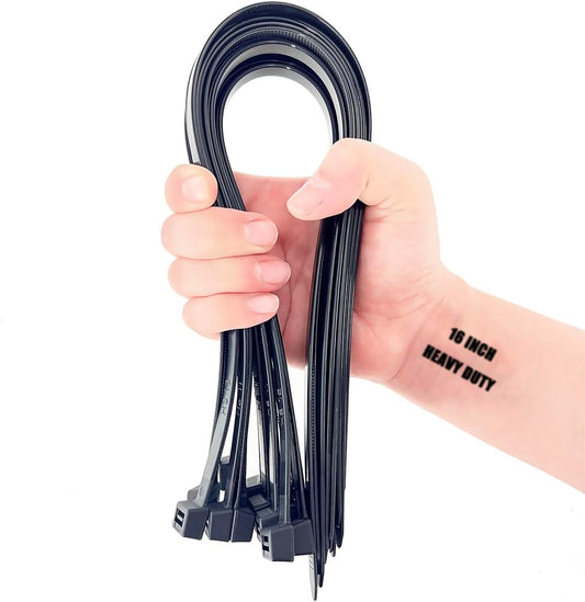 HS Large Zip Ties Extra Heavy Duty 16 Inch 200 Pounds Outdoor Use UV Proof Cable Tie Straps Wide,Giant Long Wire Ties,20 Pack Black