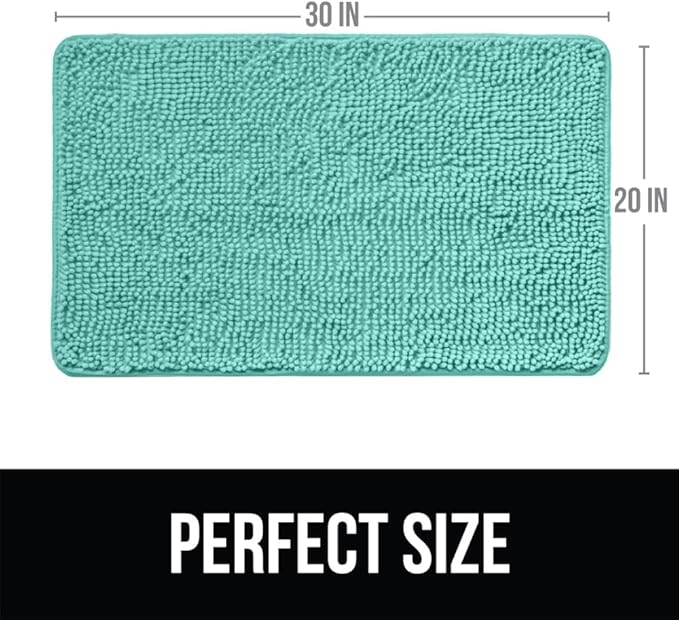 KANGAROO Bathroom Rugs, Chenille Soft Absorbent Bath Rug, Shaggy Shower Mat, Quick Dry Machine Wash Bathmat, Plush Carpet Mats for Tub, Bathtub and Room Home Decor Accessories, 30x20, Turquoise