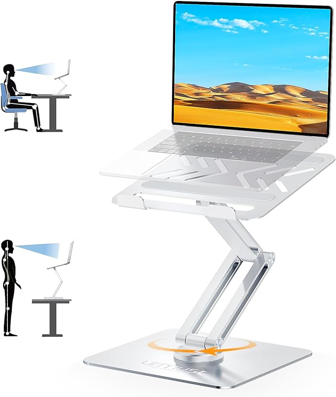 Urmust 360° Rotating Laptop Stand for Desk Adjustable Height, Ergonomic Laptop Riser Standing Desk Converter, MacBook Stand, Computer Lap top Riser Holder, Fits All Laptops 10-17"