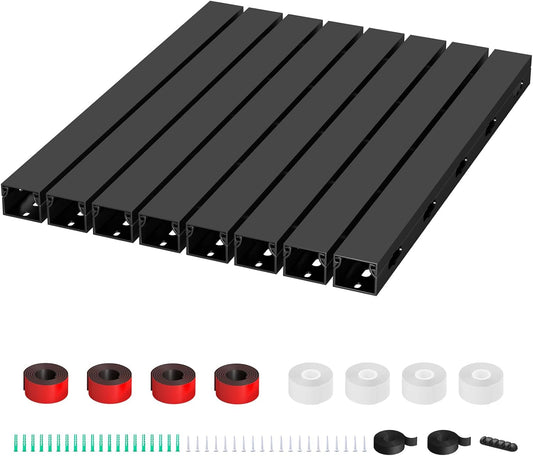 Cable Raceway - Magnetic Cable Management Under Desk with Upgraded Aesthetic Large Hole, Cord Organizer Kit for Hiding Computer, Gaming Desk, Network, Power Cord, TV - 8PCS 8x15.7in Black