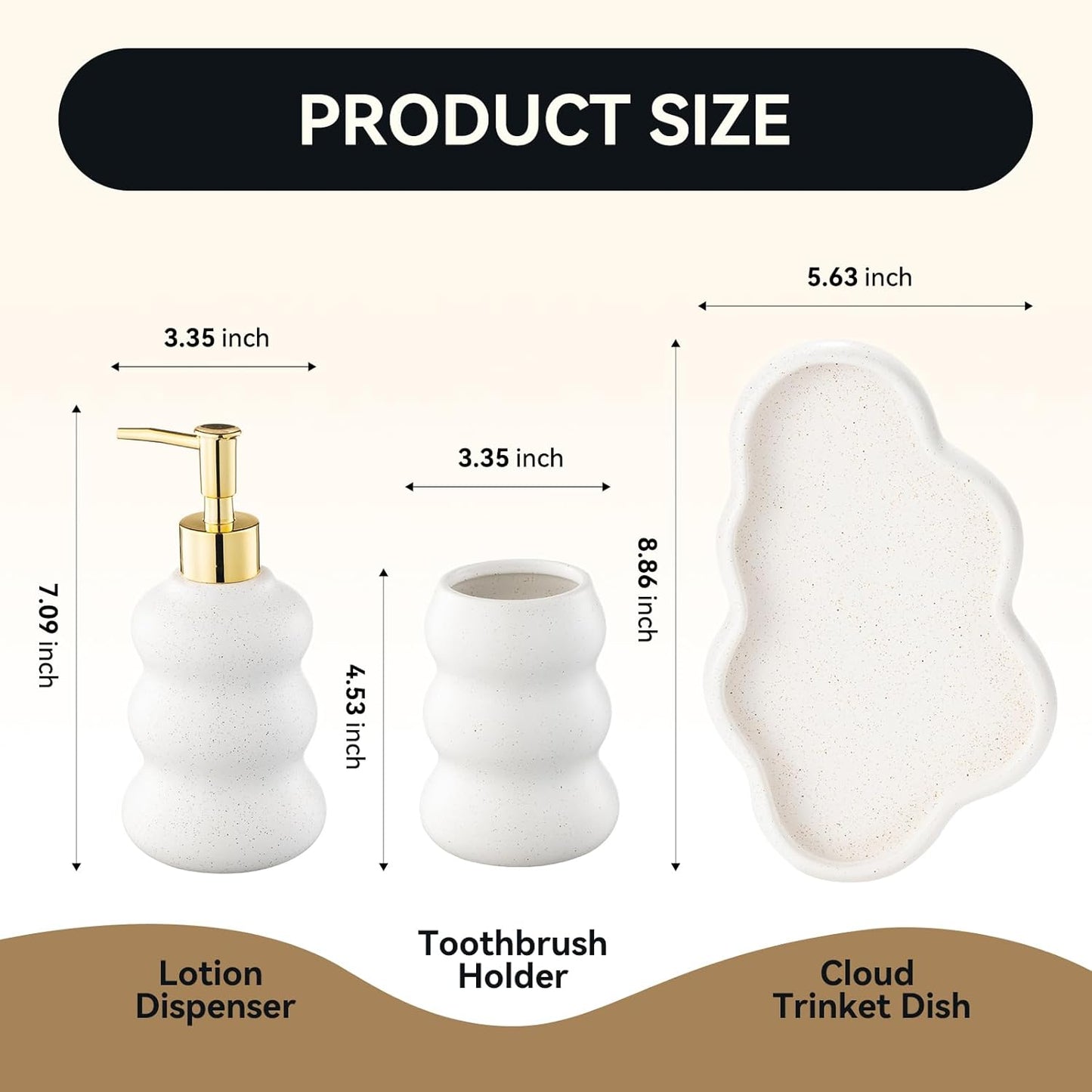 3-Piece Ceramic Bathroom Accessories Set with Sand Point Glaze Design - Tray, Lotion Dispenser, and Tumbler - Bring Nature to Your Bath