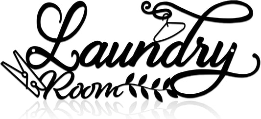 Farmhouse Black Metal Laundry Wall Organizer - Rust-Proof Utility Room Decor, Vintage Laundry Room Wall Art for Home, 15.7x6.2 Inch