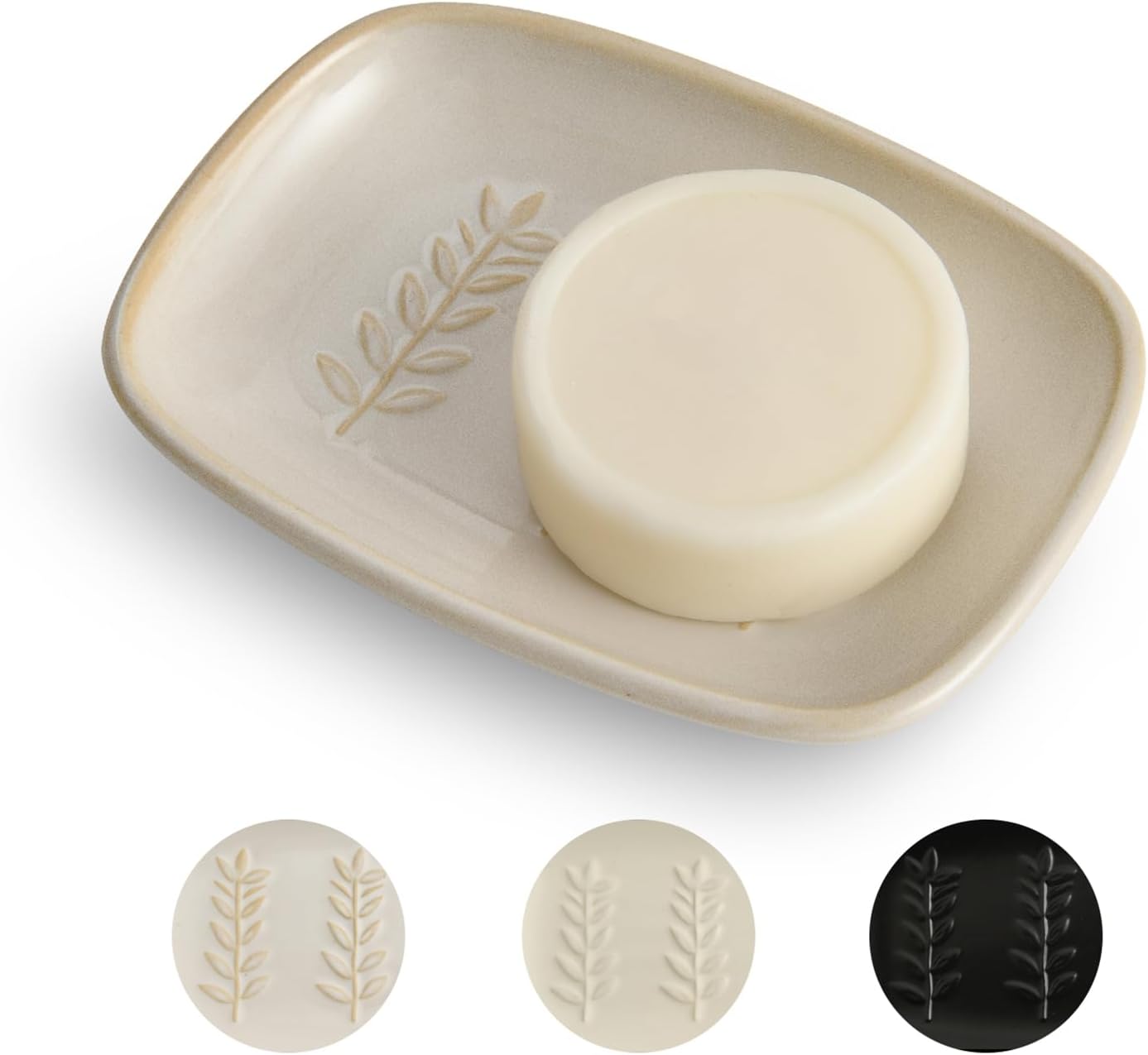 Ceramic Soap Dish for Bathroom, Bar Soap Holder with Elevated Ridges - Keeps Soap Dry, Premium Porcelain Dish, Elegant Modern Decor for Vanity Sink, Shower (Beige)